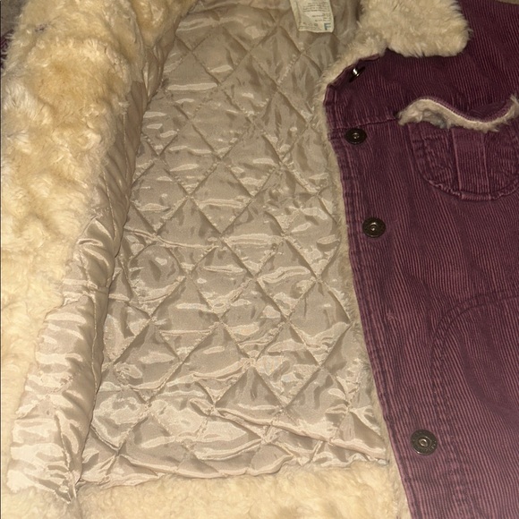 Plum fuchsia fur collar corduroy cropped light jacket - Picture 5 of 11